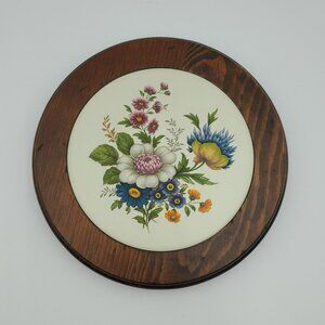 Woodbury Woodware Floral Trivet Round Wooden Wall Plaque with Flowers
